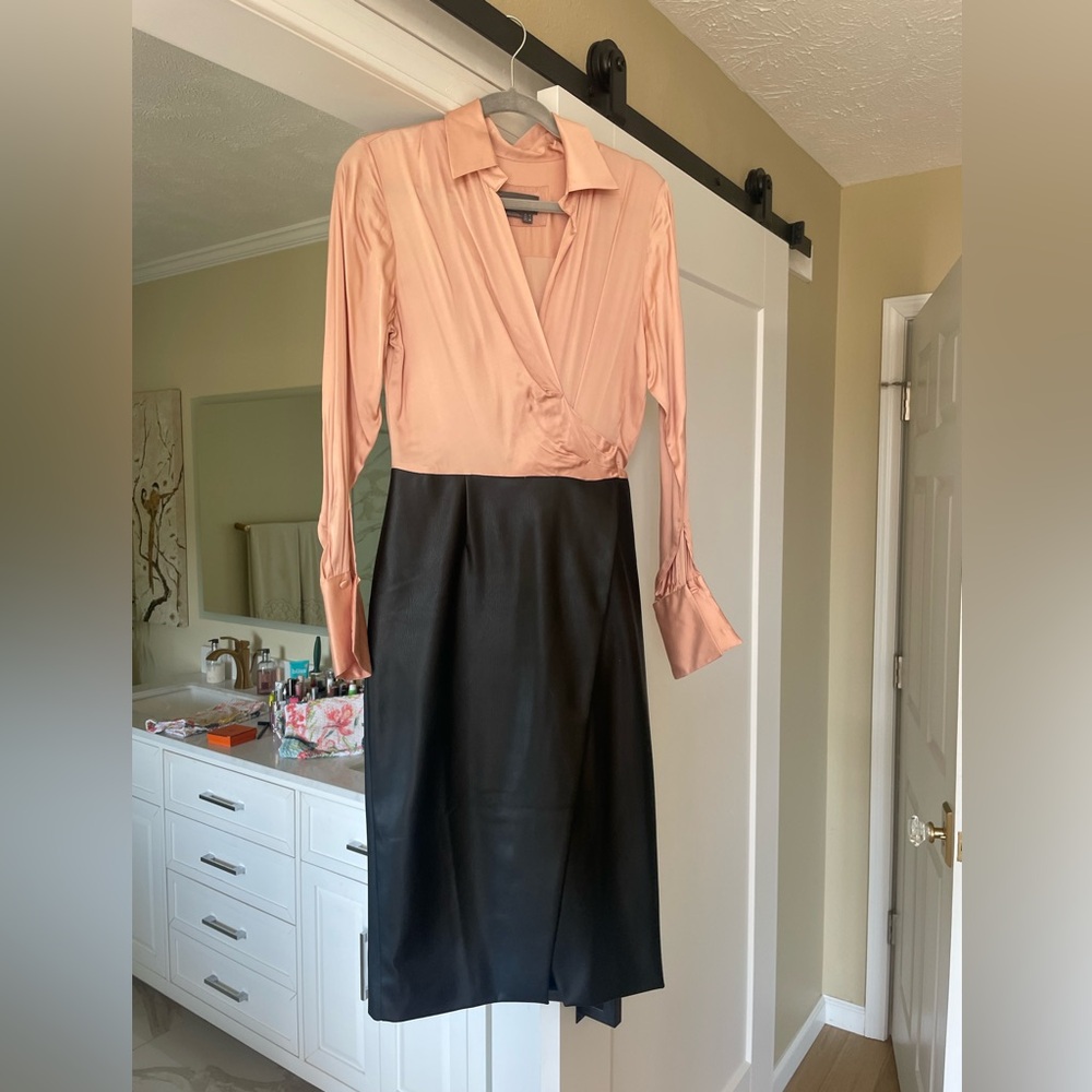 Anthropologie Black and Peach Midi Dress
